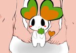 5_toes black_eyes blush blush_stickers chibi clover_(plant) clover_leaf collar collar_only faceless_character faceless_human faceless_male feet female four_leaf_clover green_ears group heart_ears heart_symbol heart_tail larger_male leaf male multicolored_ears nude on_model orange_ears orange_tail plant semi-anthro simple_background size_difference smaller_female smile solo_focus tail tail_motion tailwag toes two_tone_ears white_background white_body aka_leopard life_corp lalapi human mammal mouse murid murine rodent absurd_res hi_res