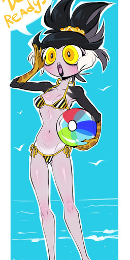 anthro ball beach beach_ball bikini breasts clothing female inflatable solo swimwear two-piece_swimsuit g-blue16 odeth_poensis avian bird owl absurd_res digital_media_(artwork) hi_res
