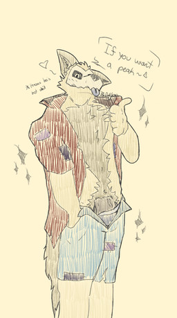 5_fingers anthro asterisk_(symbol) black_nose black_penis blue_bottomwear blue_clothing blue_shorts blue_tongue body_hair bone bone_mask bottomwear brown_body brown_chest_hair brown_ears brown_fur brown_pubes brown_tail bulge chest_hair clothed clothing collared_shirt confident confident_male exposing_chest fingers fur genitals hand_in_pocket happy_trail heart_after_text heart_symbol holding_clothing holding_object holding_shirt holding_topwear inviting inviting_viewer looking_at_viewer male mask open_bottomwear open_clothing open_shirt open_shorts open_topwear partially_clothed patched_clothing patched_shirt patched_shorts penis pockets pubes red_clothing red_shirt red_topwear shirt shorts simple_background skull skull_mask smug smug_expression smug_face snout solo speech_bubble squiggle standing tail tan_background tan_body tan_fur teasing teasing_look teasing_viewer text tongue tongue_out topwear torn_bottomwear torn_clothing torn_shorts twunk underwear underwear_down vein veiny_penis itsdahexo no_nut_november endo_salijo canid canine canis mammal skull_dog wolf hi_res meme signature