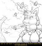 2018 anthro avian bird breasts cheek_bulge comic eating exclamation_point fan_character fearow feathers female female_(lore) feral fidchellvore generation_1_pokemon generation_4_pokemon group hildegard_(fidchellvore) lucario neck_bulge nintendo oral_vore plant pokemon pokemon_(species) soft_vore spearow swallowing tail tail_feathers tree vore