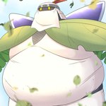 anthro belly blush glowing glowing_eyes leaf male mask moobs ninja overweight overweight_male plant ranged_weapon shuriken solo warrior weapon marumu_5656 bandai_namco digimon digimon_(species) elemental_creature elemental_humanoid flora_fauna humanoid plant_humanoid shurimon 1:1 hi_res