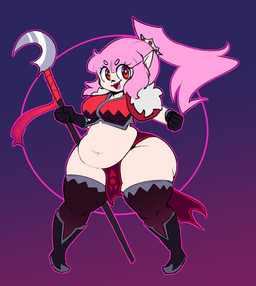 belly big_breasts big_butt breasts butt fangs fantasy female hair huge_butt huge_thighs humanoid_pointy_ears navel open_mouth overweight overweight_female overweight_humanoid pink_hair pointy_ears red_eyes smile solo staff standing teeth thick_thighs wide_hips mysterydad elise_(mysterydad) humanoid vampire hi_res