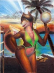 anthro arche_kruz ball ball_on_finger beach canid canine canis clothing cloud detailed_background domestic_dog female hi_res kaye_devin mammal net one-piece_swimsuit outside seaside shiba_inu sky solo spitz sport sunset swimwear tail traditional_media_(artwork) volleyball volleyball_(ball) volleyball_net
