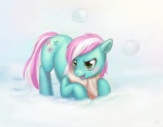 blush cutie_mark ducking female feral green_body green_eyes grin hair multicolored_hair outside pink_hair pre-g4 quadruped scarf smile snow snowball snowball_fight solo tail two_tone_hair white_hair mooflz a_very_minty_christmas hasbro mlp_g3 my_little_pony my_little_pony_(2003) minty_(mlp_g3) equid equine horse mammal pony cool_colors