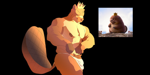 anthro areola biped bulge detailed_bulge genital_outline genitals king male male_anthro muscular muscular_anthro muscular_male nipples pecs penis penis_base penis_outline pubes royalty solo nagai beaver mammal rodent absurd_res hi_res reference_image