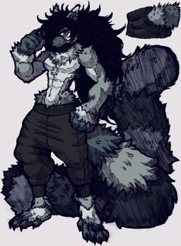 anthro arm_tuft asian_clothing biped black_clothing black_fur_markings black_hair black_nose blush bottomwear chest_tuft clothed clothing curly_hair dipstick_ears ear_markings ear_tuft east_asian_clothing elbow_tuft facial_hair facial_tuft fluffy fluffy_body fluffy_tail fur goatee grey_body grey_fur grey_hair hair leg_tuft long_hair long_tail looking_away male male_anthro multicolored_body multicolored_ears multicolored_fur multicolored_hair neck_tuft pants partially_clothed red_eyes solo standing tail tuft waist_tuft white_body white_fur jwbash roku_(jwbash) lemur mammal primate ring-tailed_lemur strepsirrhine absurd_res hatching_(art) hi_res shaded