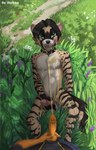 anthro balls black_hair black_nose bodily_fluids brown_body brown_fur brown_hands civet collar dishka duffy_(duffy) duo flower fur fur_markings genital_fluids genitals grass green_eyes hair hi_res holding_penis knot lairus_(bikendi) licking licking_lips male male/male male_peeing mammal markings nude orange_body orange_hands orange_penis outside peeing peeing_on_another penis pink_inner_ear pink_penis plant sitting sitting_on_grass sitting_on_ground spiked_collar spikes spots stripes tan_body tan_fur teeth tongue tongue_out urine urine_drip urine_on_belly urine_on_chest urine_on_chin urine_on_face urine_on_fur urine_on_leg urine_splatter urine_stream viverrid watersports white_body white_fur