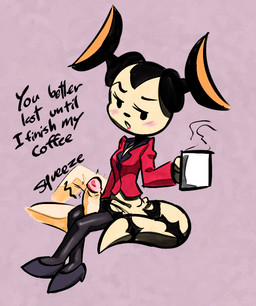 anthro beverage biped black_clothing black_legwear black_markings black_nose black_stockings blush blush_lines bottomwear breasts clothed clothed_sex clothing container cup dot_eyes duo erection eyebrows female footwear foreskin genitals glans high_heels holding_beverage holding_container holding_cup holding_mug holding_object humanoid_genitalia humanoid_penis legwear male male/female markings mug open_mouth penis sex shoes simple_background simple_eyes skirt stockings suit tail tail_markings thigh_sex thin_calves thin_legs thin_thighs white_body soulcentinel squitoo third-party_edit ultraman_(series) ele_chan eleking alien human kaiju mammal monster 2023 color_edit colored restricted_palette