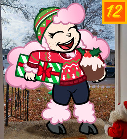 3_fingers anthro arms_bent beanie black_hooves blue_bottomwear blue_clothing blue_shorts bottomwear building cake christmas_clothing christmas_decorations christmas_present christmas_sweater christmas_topwear clothed clothed_anthro clothed_female clothing cloud cloven_hooves dessert female female_anthro fingers food freckled_face freckles fruit_cake fully_clothed fully_clothed_anthro fully_clothed_female fur gift green_beanie green_clothing green_hat green_headwear green_line_art hair happy hat headgear headwear holding_food holding_fruit_cake holding_gift holding_object holidays holly_(plant) hooves house leaf long_hair number outside photo_background pigtails pink_body pink_fur pink_hair pink_line_art plant railing red_clothing red_line_art red_sweater red_topwear road shorts sidewalk solo standing sweater tan_body tan_skin text_box topwear tree vehicle wool_(fur) captainquack64 christmas millie_(captainquack64) bovid caprine mammal sheep 2023 colored colored_line_art digital_drawing_(artwork) digital_media_(artwork) english_description full-length_portrait hi_res photography_(artwork) portrait shaded simple_shading