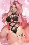 5_fingers anthro breasts clothed clothing female fingers fur hair lingerie pink_hair smile solo juliathedragoncat canid canine fox mammal 2022 digital_media_(artwork) hi_res