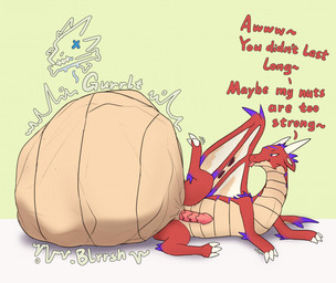 balls big_balls cock_vore death digestion disregard_of_life fatal_vore feral genitals huge_balls hyper hyper_balls hyper_genitalia male non-mammal_balls penile penis solo tan_balls text vore accadurosoce mythology dragon mythological_creature mythological_scalie scalie english_text hi_res