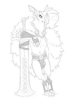 anthro bat_ears bat_tail biped bulge detailed_bulge leaf_nose male melee_weapon notched_ear solo sword weapon halbean hal_(halbean) bat ghost_bat mammal megadermitid microbat wingless_bat absurd_res hi_res monochrome