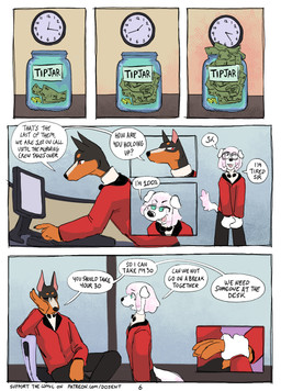 anthro biped bow_tie clothing coat dialogue duo eye_bags keyboard male money page_number red_clothing red_coat red_topwear screen speech_bubble tail text topwear uniform white_body martindosent matthias_(martindosent) sebastian_(martindosent) canid canine canis dobermann domestic_dog mammal pinscher 2025 absurd_res clip_studio_paint_(artwork) comic digital_media_(artwork) english_text handwritten_text hi_res