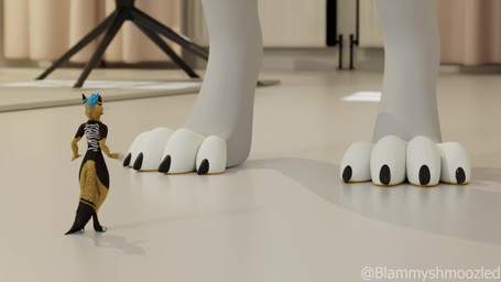4_toes anthro blue_eyes blue_hair brown_body brown_fur duo feet foot_fetish foot_focus fur grey_body grey_fur hair hindpaw inside macro micro nude pawpads paws squish stepping stomping toes trampling yellow_pawpads blammyshmoozled rexouium 16:9 3d_(artwork) 3d_animation animated digital_media_(artwork) hi_res high_framerate long_playtime no_sound video widescreen