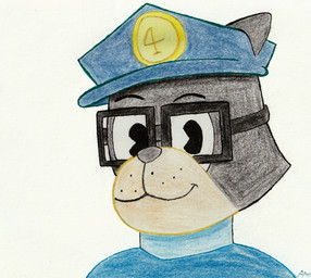 anthro black_body black_fur blue_neck cartoon_eyes clothing eyewear fur glasses hat headgear headwear looking_at_viewer male multicolored_body pac-man_eyes simple_background smile smiling_at_viewer solo toony wearing_glasses white_background mountainrich toontown toontown_corporate_clash toontown_online toontown_rewritten felid feline mammal absurd_res bust_portrait hi_res portrait signature traditional_media_(artwork)