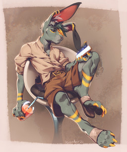 4_toes 5_fingers anthro clothed clothing eyebrows eyelashes feet fingers footwear male sandals shoes solo toes kyander hare lagomorph leporid mammal 2021 digital_media_(artwork)