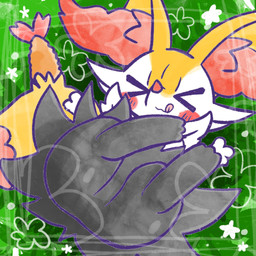 :3 >_< ambiguous_anthro ambiguous_gender anthro biped blush blush_stickers border butt digitigrade dipstick_tail eyes_closed food green_background markings object_in_tail shrimp_(food) simple_background snout solo tail tail_markings tongue tongue_out annyui0611 nintendo pokemon braixen canid generation_6_pokemon mammal pokemon_(species) 1:1 2023 digital_drawing_(artwork) digital_media_(artwork) hi_res japanese_description translated_description