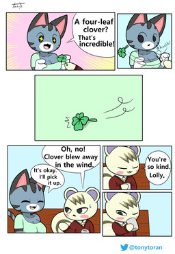 amazed anthro bench bodily_fluids clover_(plant) clover_leaf container cup drinking duo female four_leaf_clover leaf male one_eye_closed plant pupils smile speech_bubble star_pupils sweat symbol-shaped_pupils text unusual_pupils wind tonytoran animal_crossing nintendo lolly_(animal_crossing) marshal_(animal_crossing) domestic_cat felid feline felis grey_squirrel mammal rodent sciurid tabby_cat tree_squirrel comic english_text hi_res