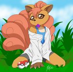 anthro anthrofied bedroom_eyes boxers_(clothing) clothing condom femboy grass male narrowed_eyes object_in_mouth outside oversized_clothing plant pokeball pokemorph seductive sexual_barrier_device shirt sitting solo tank_top topwear underwear wariza pandazar nintendo pokemon canid canine generation_1_pokemon mammal pokemon_(species) vulpix 2020 full-length_portrait hi_res portrait signature