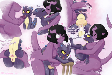 ahegao ambiguous_penetration anal_wink anthro anus bloated bodily_fluids breasts_against_back butt butt_focus butt_grab cum cum_in_ass cum_in_mouth cum_in_vagina cum_inflation cum_inside cum_pooling dialogue duo female french_kissing from_behind_position full_nelson genital_fluids genitals gynomorph gynomorph/female hand_on_butt heart_symbol inflation intersex intersex/female kissing kneeling looking_pleasured masturbation multiple_poses nude obscured_eyes open_mouth penetration penis penis_on_face pink_body pose precum purple_body saliva sex size_difference spread_anus spreading purplealacran alessi_both blackberry_(purplealacran) humanoid kobold scalie tiefling absurd_res hi_res multiple_scenes sequence