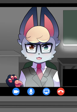 accessory anthro big_ears blinds blonde_hair blush clothing collared_shirt computer dark_room daww detailed_background dress_shirt electronics eyewear fur glasses grey_body grey_fur hair heterochromia inside laptop male necktie open_mouth open_smile pawpads shirt short_hair sitting smile solo suit topwear vest dyrdeer animal_crossing nintendo raymond_(animal_crossing) domestic_cat felid feline felis mammal 2020 absurd_res digital_media_(artwork) hi_res shaded