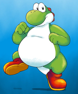 4_fingers ambiguous_gender anthro blue_background boots clothing fingers footwear jumping obese obese_anthro overweight overweight_anthro shoes simple_background solo wide_eyed pt80s0up mario_bros nintendo green_yoshi yoshi