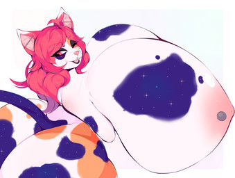 anthro areola big_areola big_breasts big_butt big_nipples black_eyeshadow blue_body blue_fur breasts butt crossed_arms ear_piercing eyeshadow female fur hair huge_breasts huge_butt hyper hyper_breasts industrial_piercing inner_ear_fluff makeup multicolored_body multicolored_fur nipple_piercing nipples nude nude_anthro one_eye_closed open_mouth orange_body orange_fur piercing pink_eyes pink_hair pink_nose solo tail tuft white_body white_fur demongirl_demoness domestic_cat felid feline felis mammal 2026 absurd_res digital_drawing_(artwork) digital_media_(artwork) hi_res