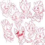 1:1 anthro anthrofied beelzemon_(artist) blood bodily_fluids bruised bust_portrait claws crossed_arms crying dialogue digital_drawing_(artwork) digital_media_(artwork) english_text gael_the_scrafty generation_5_pokemon half-length_portrait headshot_portrait heart_symbol hissing looking_away male mohawk monochrome multiple_poses nintendo pokemon pokemon_(species) pokemorph portrait pose red_and_white scarf scrafty solo speech_bubble surprise tears text undead wounded zombie