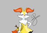 3_fingers eyelashes female fingers fur multicolored_body multicolored_fur orange_body orange_fur solo standing stick tail white_body white_fur yellow_body yellow_fur pinwinito nintendo pokemon braixen generation_6_pokemon humanoid pokemon_(species) hi_res signature