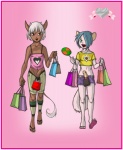 anthro bag clothed clothing crossdressing duo erection femboy foreskin genitals hair hooves horn humanoid_genitalia humanoid_penis male partially_retracted_foreskin penis shopping short_hair silk tail wide_hips y2k_(fashion) cutesauce oran bovid bovine cattle chinchilla chinchillid mammal rodent