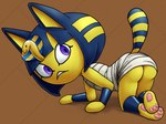 3_toes all_fours anthro butt chibi clothed clothing featureless_hands feet female frown looking_at_viewer pawpads paws pink_pawpads purple_eyes soles solo toes ninoeros sr animal_crossing nintendo ankha_(animal_crossing) domestic_cat felid feline felis mammal digital_media_(artwork) hi_res