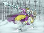 anthro armor black_sclera female fur knight melee_weapon shield solo sword warrior weapon white_body white_fur yellow_body yellow_fur ajvulpes bandai_namco digimon canid canine digimon_(species) mammal renamon 2015