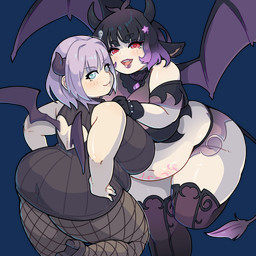 2_horns 5_fingers accessory back_wings belly big_breasts biped breasts cleavage clothed clothed_female clothed_humanoid clothing cow_ears duo female female_humanoid fingers fishnet_clothing fishnet_legwear front_view hair_accessory hairclip heart_cutout heart_eyes heart_symbol horn huge_breasts legwear light_body light_skin lipstick looking_at_viewer looking_back looking_back_at_viewer makeup membrane_(anatomy) membranous_wings midriff navel overweight overweight_female overweight_humanoid rear_view simple_background spread_wings star_accessory tail tail_tuft thick_thighs transparent_background tuft wings womb_tattoo morningpanda scream_(films) vtuber agano_mai ghostface_(scream) moomochi_(moomochimoovt) animal_humanoid bovid bovid_humanoid bovine bovine_humanoid cattle cattle_humanoid demon demon_humanoid horned_humanoid humanoid mammal mammal_humanoid succubus tailed_humanoid winged_humanoid 1:1 2023 absurd_res alpha_channel colored digital_drawing_(artwork) digital_media_(artwork) hi_res