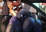 anthro big_butt butt car_interior clothing countershading duo_focus eyewear female group inner_ear_fluff looking_at_viewer male police police_uniform role_reversal selfie sunglasses text tuft uniform spuydjeks disney he_wants_to_order zootopia finnick_(zootopia) judy_hopps nick_wilde canid canine fennec_fox fox lagomorph leporid mammal rabbit red_fox true_fox 2022 digital_media_(artwork) english_text hi_res meme