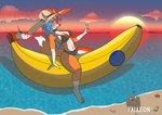 anthro banana beach breasts female food fruit inflatable plant sea seaside solo summer water falleon canid canine fox mammal rena_(disambiguation) absurd_res hi_res