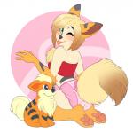 ageplay anthro blonde_hair blush clothed clothing diaper female fur green_eyes hair looking_at_viewer orange_body orange_fur pawpads paws pink_diaper plushie roleplay simple_background solo stripes tongue wearing_diaper strawberryneko nintendo pokemon growliez generation_1_pokemon growlithe hybrid pokemon_(species) 1:1 watermark