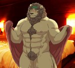 abs accessory anthro bedroom brown_hair chest_tuft crotch_tuft embarrassed eyes_closed fur hair headband male mane muscular muscular_male navel neck_tuft nipples null pecs pubes solo tuft undressing_self yellow_body yellow_fur maron2475 felid lion mammal pantherine hi_res