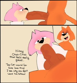 anthro balls big_balls big_penis biped black_nose blush blush_lines butt close-up clothed clothing dialogue duo erection exclamation_point fellatio first_person_view fur genitals huge_penis humanoid_genitalia humanoid_penis kneeling_oral_position looking_pleasured male male/male multicolored_body multicolored_fur nude oral oral_penetration orange_body orange_fur orange_tail penetration penile penile_penetration penis penis_in_mouth pink_body pink_ears pink_fur sex shallow_penetration side_view simple_background smile sweater tail tan_background tan_body tan_fur text three-quarter_view tongue topwear two_tone_body two_tone_fur vein veiny_penis white_clothing white_sweater white_topwear sushiamazing hanna-barbera top_cat_(series) brain_(top_cat) choo-choo_(top_cat) domestic_cat felid feline felis mammal 2026 absurd_res comic digital_media_(artwork) english_text hi_res