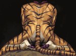 anthro back_muscles backsack balls bandanna_on_forehead barely_visible_balls barely_visible_genitalia butt feet genitals kerchief male muscular muscular_male pawpads solo tail inubikko dan_smith_(inubikko) felid mammal pantherine tiger digital_media_(artwork)