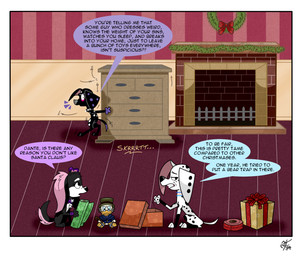 black_body black_fur black_spots chest_of_drawers chimney christmas_decorations christmas_gift christmas_wreath collar dipstick_tail drawer emanata eye_bags female feral fur gloves_(marking) grey_nose holidays leg_markings male markings pink_body pink_fur pink_inner_ear plushie plushie_cameo purple_body purple_collar purple_fur purple_spots socks_(marking) speech_bubble spiked_collar spikes spots spotted_body spotted_fur tail tail_markings text toony white_body white_fur white_spots wrapping unclescooter 101_dalmatian_street 101_dalmatians christmas disney ducktales ducktales_(1987) dante_(101_dalmatians) dolly_(101_dalmatians) elvira_(cartooncross) fan_character flintheart_glomgold english_text