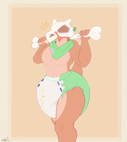 anthro big_diaper bone clean_diaper diaper eyes_closed kerchief male neckerchief neckwear print_diaper solo standing steelshark nintendo pokemon cubone generation_1_pokemon pokemon_(species) absurd_res hi_res