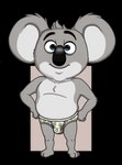 alpha_channel barefoot black_nose blue_eyes briefs briefs_only bulge buster_moon clothed clothing feet full-length_portrait fur grey_body grey_fur hi_res illumination_entertainment koala looking_at_viewer male mammal marsupial neenya pattern_briefs portrait simple_background sing_(movie) smile solo topless transparent_background underwear underwear_only vombatiform white_briefs white_clothing white_underwear