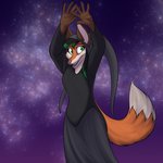 anthro breasts dipstick_tail female fur green_hair hair markings multicolored_tail open_mouth orange_body orange_fur pink_nose solo tail tail_markings foxenawolf socks-the-fox canid canine fox mammal 1:1