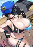 beach big_breasts bikini black_nails breasts cigarette clothing colored_nails female gloves hair handwear hat headgear headwear huge_breasts light_body light_skin nails seaside short_hair smile smoking solo swimwear tattoo two-piece_swimsuit wall_(structure) stevechopz vtuber snuffy animal_humanoid humanoid mammal mammal_humanoid procyonid procyonid_humanoid raccoon raccoon_humanoid absurd_res hi_res