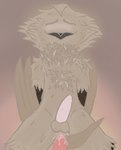 absurd_res anal anal_penetration avian balls beak beak_markings bird blush bodily_fluids brown_body brown_feathers brown_fur chest_tuft duo erection eyes_closed feathers femboy flugsy_(lustdevil) fur genital_fluids genitals hands_behind_back hi_res humanoid kneeling looking_pleasured lustdevil male male/male markings neck_tuft open_mouth owl penetration precum sex simple_background smile tail tail_feathers tuft unknown_species
