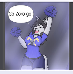 anthro cheerleader clothing female hair hockey jersey long_hair pom_poms shirt solo sport topwear dank-artistic-fox canid canine canis mammal wolf absurd_res hi_res