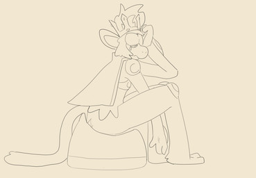 anthro bodily_fluids cape clothing crown crying headgear male male_anthro mouth_closed potty potty_training side_view simple_background sitting solo tail tears hardscales nintendo pokemon king_chance generation_4_pokemon haplorhine infernape mammal monkey pokemon_(species) primate hi_res monochrome sketch