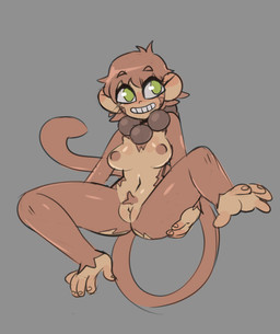 5_toes anthro breasts brown_body brown_fur brown_hair brown_nipples brown_tail countershade_torso countershading feet female front_view fur genitals green_eyes grin hair hand_on_leg hand_on_thigh happy jewelry long_tail looking_away navel necklace nipples no_pupils nude prehensile_feet presenting presenting_vulva pubes reclining smile solo spread_legs spreading tail toes vulva stylusknight haplorhine mammal monkey primate full-length_portrait portrait