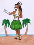 anthro beach black_nose cloud countershading dancing detailed_background female grass_skirt hawaiian hooves horn hula outside sand seaside simple_background sky solo white_background rabbi-tom antelope bovid gazelle mammal hi_res