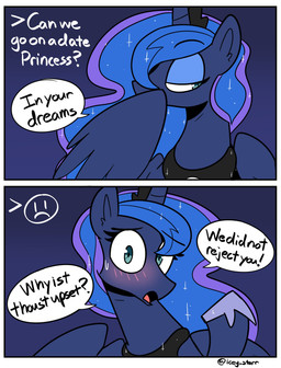 blue_body blue_eyes blue_hair blush blush_lines dialogue eyelashes feathered_wings feathers female feral hair horn looking_at_viewer multicolored_hair open_mouth purple_hair solo speech_bubble text wings icey_(artist) friendship_is_magic hasbro my_little_pony mythology princess_luna_(mlp) equid equine mammal mythological_creature mythological_equine winged_unicorn 2024 absurd_res digital_media_(artwork) english_text hi_res